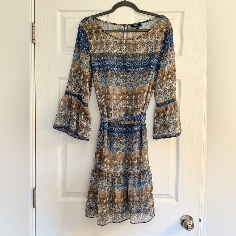 MSK Blue and Brown Long Sleeve Dress